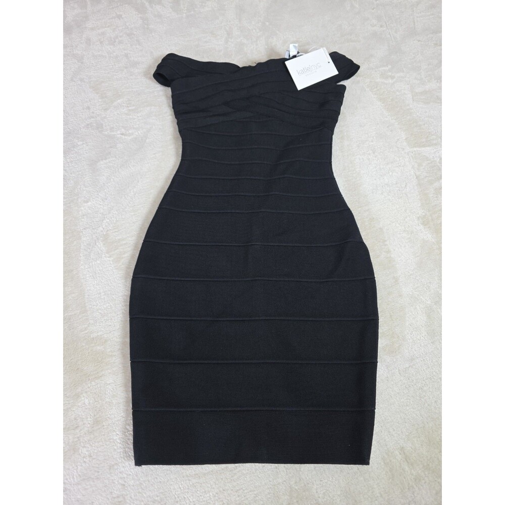 Katie J NYC Small Black Y2K Off Shoulder Bandage Dress Teen/Woman Back Zip NWT